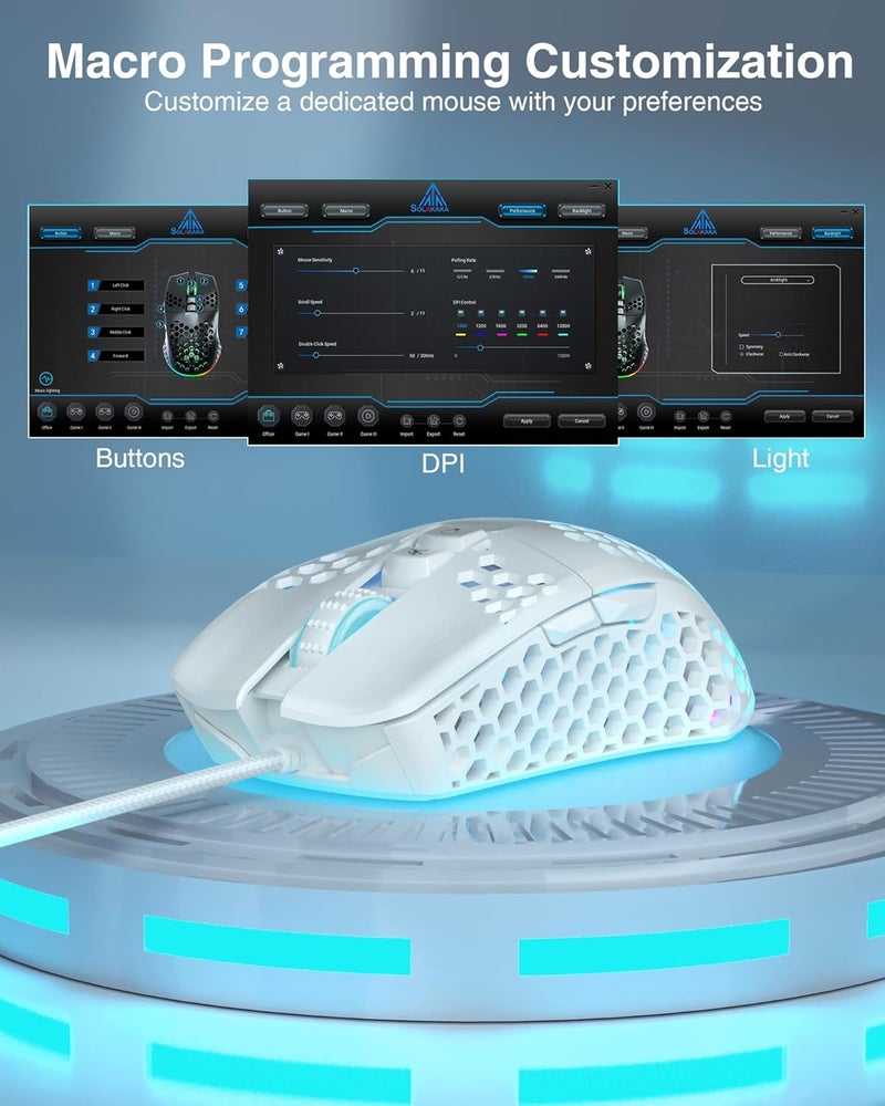 SOLAKAKA SM900 Gaming Mouse Wired with RGB,Adjustable 12800 DPI Wired Gaming Mouse with Side Buttons,Computer Mouse for Laptop/PC,White - Image 5